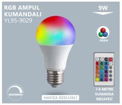 YL95-9029-T10 9Watt Kumandalı Rgbw LED Ampul - Dim Edilebilir - Hafızalı E27 Duylu 810 Lümen