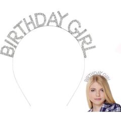 Gümüş Kristal Taşlı Birthday Girl Tacı