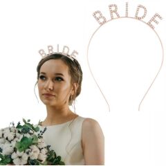 Rose Gold Bekarlığa Veda Kristal Taş Bride Tacı